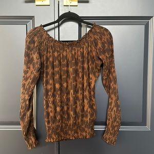 VINTAGE Ralph Lauren Cheetah Print Silk Off-The-Shoulder Blouse